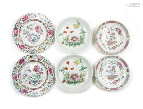 18th century Ten famille rose dishes