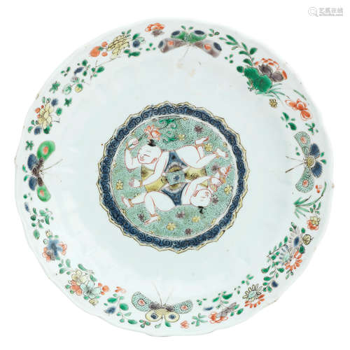 Daoguang A famille vert 'Four Happy Boys' saucer dish