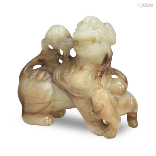 19th century A jade Buddhist lion and pup group