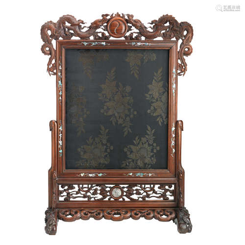 An inlaid huanghuali table screen frame on stand