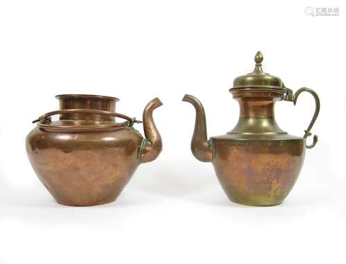 Tibet, 19th century A copper and copper alloy ewer together with a copper kettle and cover