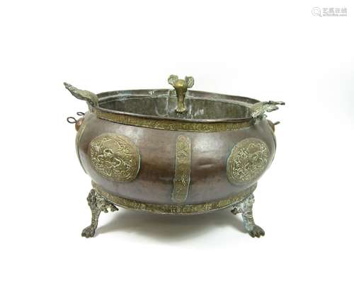 Tibet, 19th century A large bronze tripod incense burner