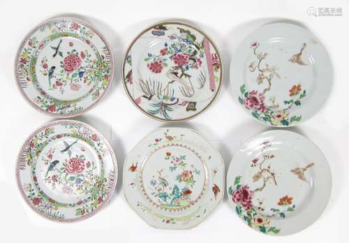 18th century Twelve famille rose plates decorated with birds