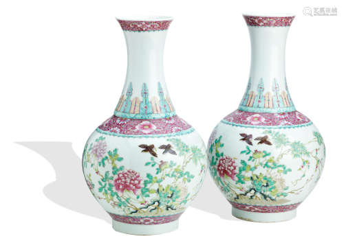 Qianlong four-character marks but later A pair of famille rose vases
