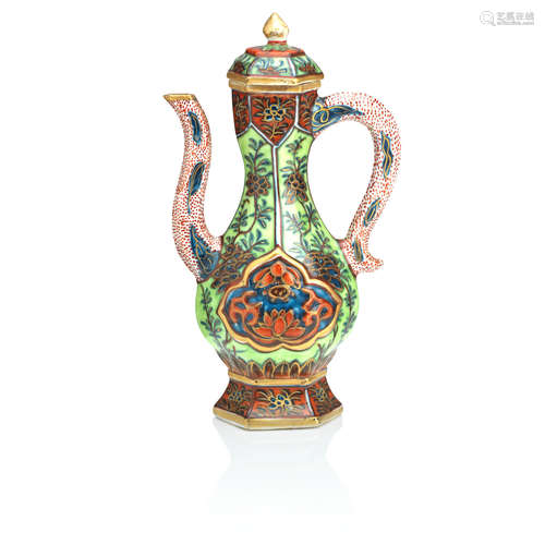 18th century A 'clobbered' ewer and cover for the Islamic market