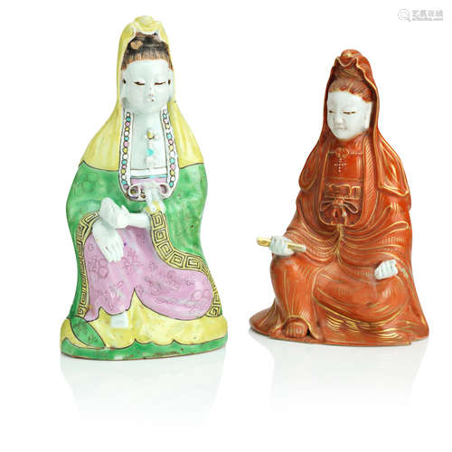 17th/18th century Two later-decorated figures of Guanyin