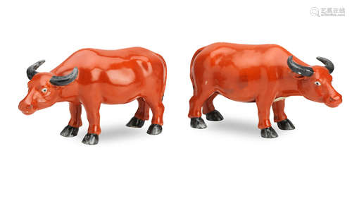 Early 19th century A pair of enamelled buffalo