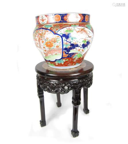 19th century A marble-topped jardinière stand together with Japanese jardinière