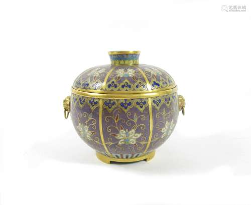 Late Qing Dynasty A cloisonné enamel two-handled bowl and cover
