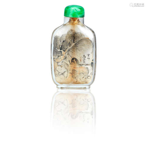 Signed Ma Shaoxuan An inside-painted rock-crystal 'Eight Horses of Mu Wang' snuff bottle