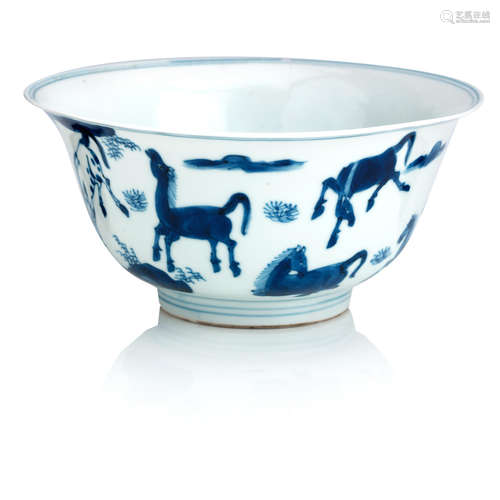 Kangxi A blue and white 'Eight Horses of Mu Wang' bowl