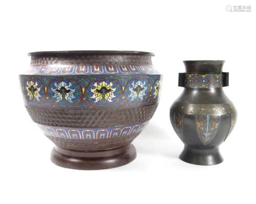 19th/20th century A cloisonné enamel and bronze vase together a similar jardinière