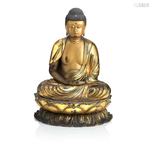 19th century A large lacquered figure of the Amida Buddha