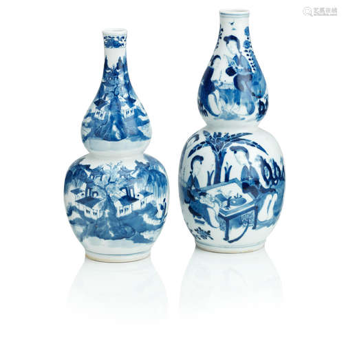 19th century Two blue and white vases together with a famille verte jar