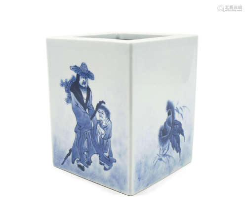 Bearing seal mark and studio mark Yuan Wen Wu Guo zhi Zhai A blue and white brush pot after Wang Bu