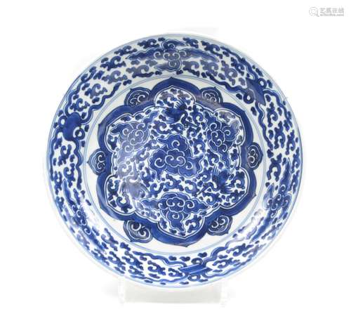 18th century A blue and white lotus dish