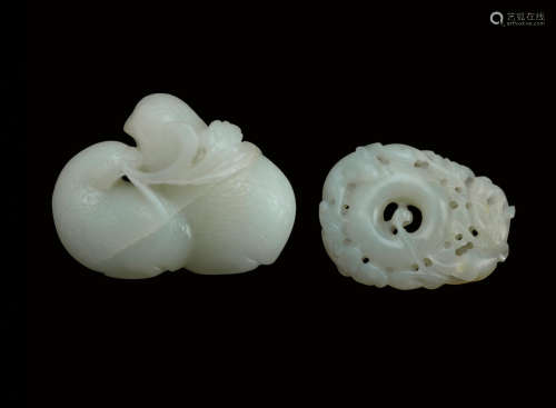19th century A jade group of quail together with a jade pendant