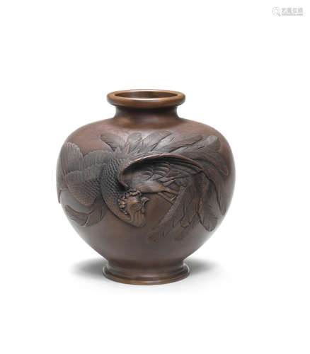 By Beiho, Meiji (1868-1912) or Taisho (1912-1926), early 20th century  A bronze baluster vase