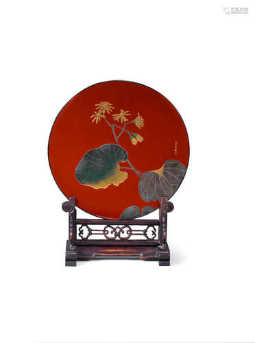 By Ikeda Taishin (1825-1903), Meiji era (1868-1912), late 19th century  A circular red-lacquer panel