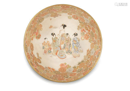 By Okamoto Ryozan, Meiji era (1868-1912), late 19th/early 20th century A Magnificent and unusually large Satsuma bowl