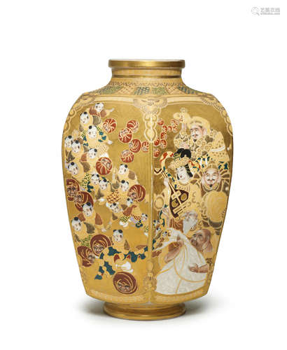 By Kinkozan, Meiji era (1868-1912), late 19th/early 20th century A large hexagonal Satsuma vase