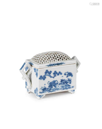 Edo period (1615-1868), 19th century A Hirado porcelain blue-and-white rectangular koro (incense burner) and cover