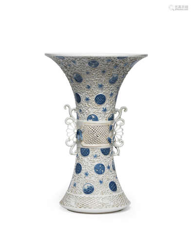 Edo period (1615-1868) or Meiji era (1868-1912), mid-late 19th century A tall and elaborate Hirado blue-and-white porcelain double-walled flared vase