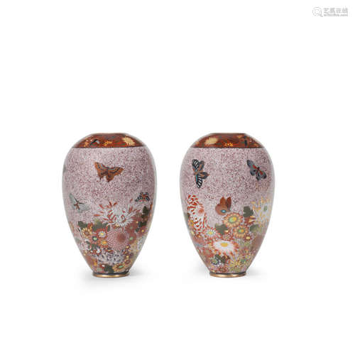 Meiji era (1868-1912), late 19th/early 20th century A pair of cloisonné-enamel vases