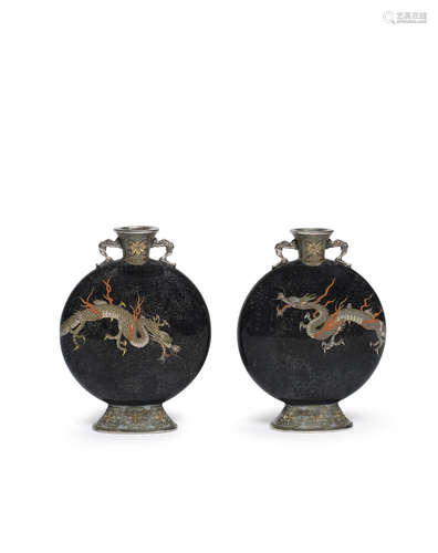 Meiji era (1868-1912), late 19th/early 20th century A pair of cloisonné-enamel moonflasks