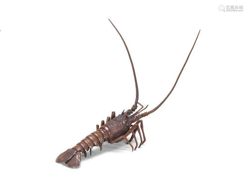 Meiji era (1868-1912), late 19th/early 20th century A Bronze articulated okimono of an ebi (spiny lobster)