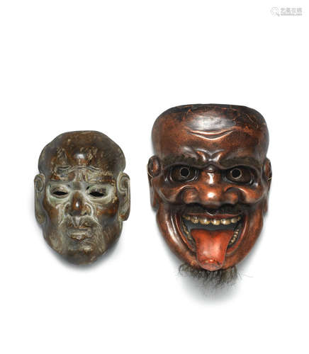 Meiji era (1868-1912), probably mid-late 19th/early 20th century Two wood masks