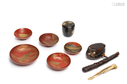 Meiji era (1868-1912), late 19th/early 20th century A Miscellanous group of sake cups and other lacquer pieces