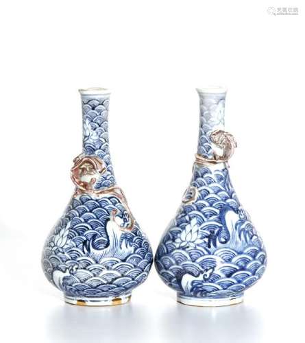 Pair of Blue and White Vases