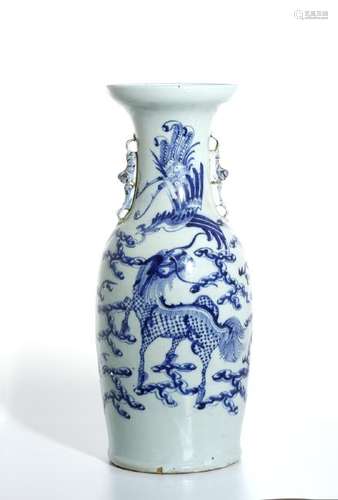 Large Blue and White 'Qilin and Phoenix' Vase