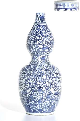 Massive Blue/White 'Shou' Double-Gourd Vase