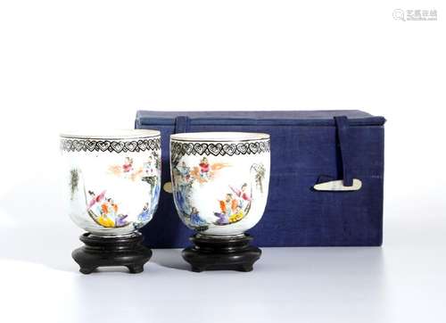 Pair of Famille Rose 'Eight Immortals' Cups