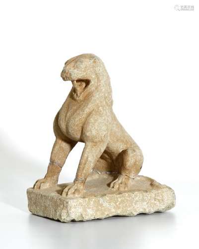 Carved Sandstone Statue of a Lion