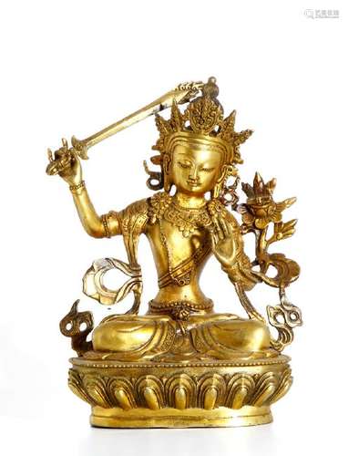 Gilt Bronze Figure of Manjushri