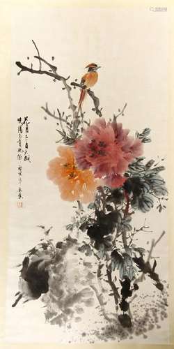 Chinese Scroll Painting of Bird and Flowers