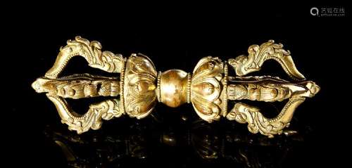 Tibetan Gilt Bronze Four-Pronged Vajra