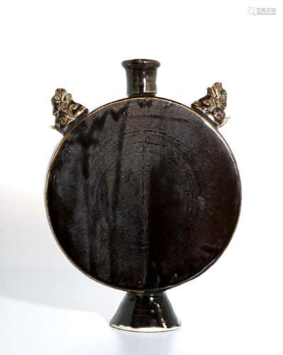 Rare Black Glazed Ding Ware Moon Flask