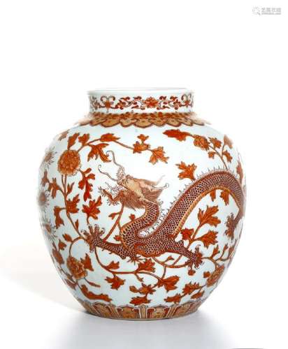 Large Iron-Red Enameled 'Dragon Phoenix' Jar