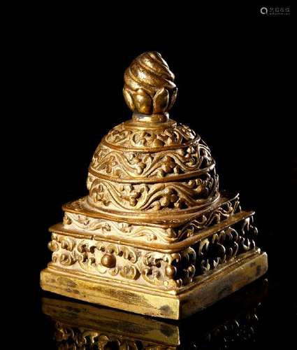 Tibetan Gilt Copper 'Stupa' Seal