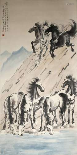 Chinese Scroll Painting of Horses