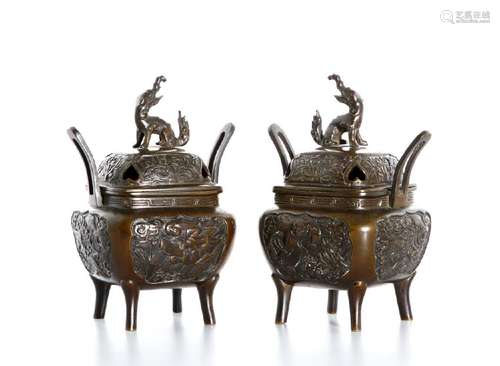 Pair of Bronze Incense Burners