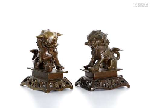 Pair of Bronze Buddhist Lions