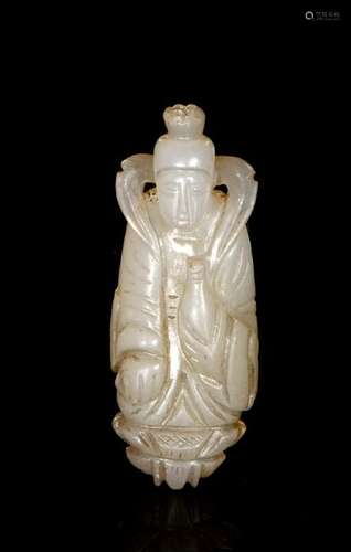 Carved Hetian White Jade Pendant of Bodhisattva