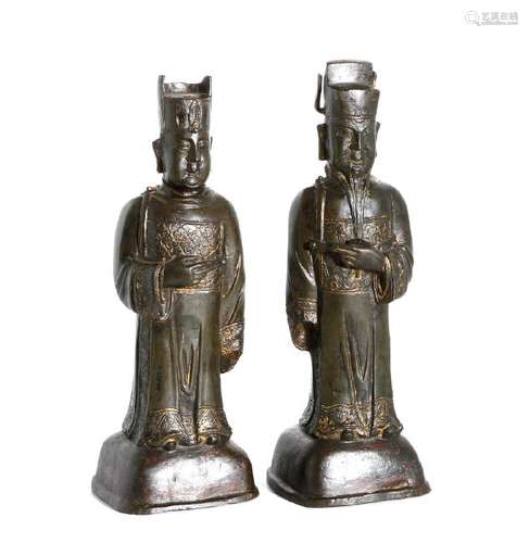 Two Bronze Figures of Officials