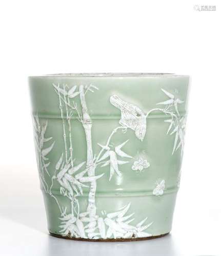 Celadon Glazed Slip-DecoratedÂ Painting Pot