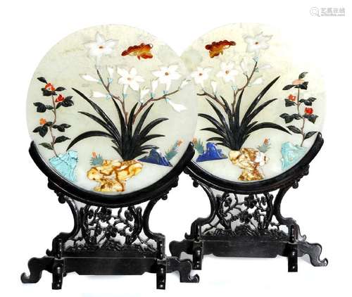 Pair of White Jade Table Screens